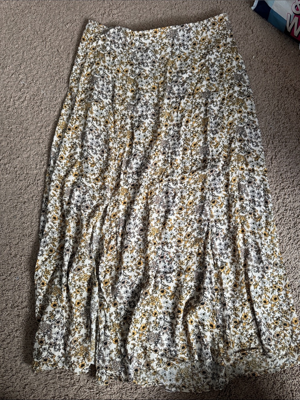 Forever 21 White Maxi Skirt with Mustard & Gray Floral